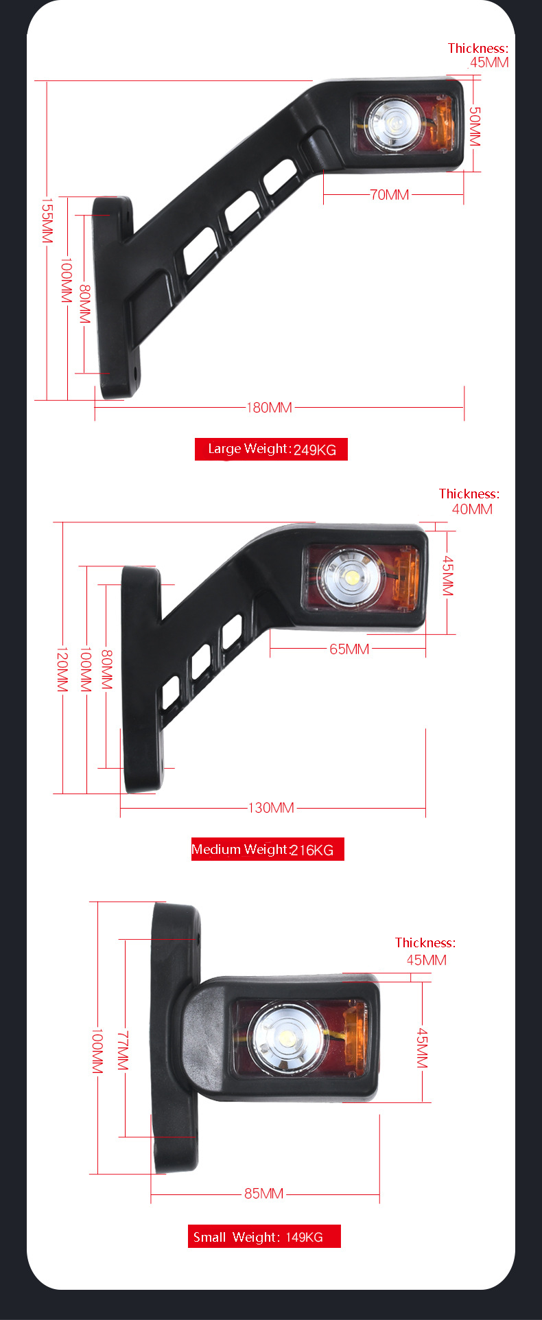 Luz lateral de borracha flexível 24VLED YN-SLC16