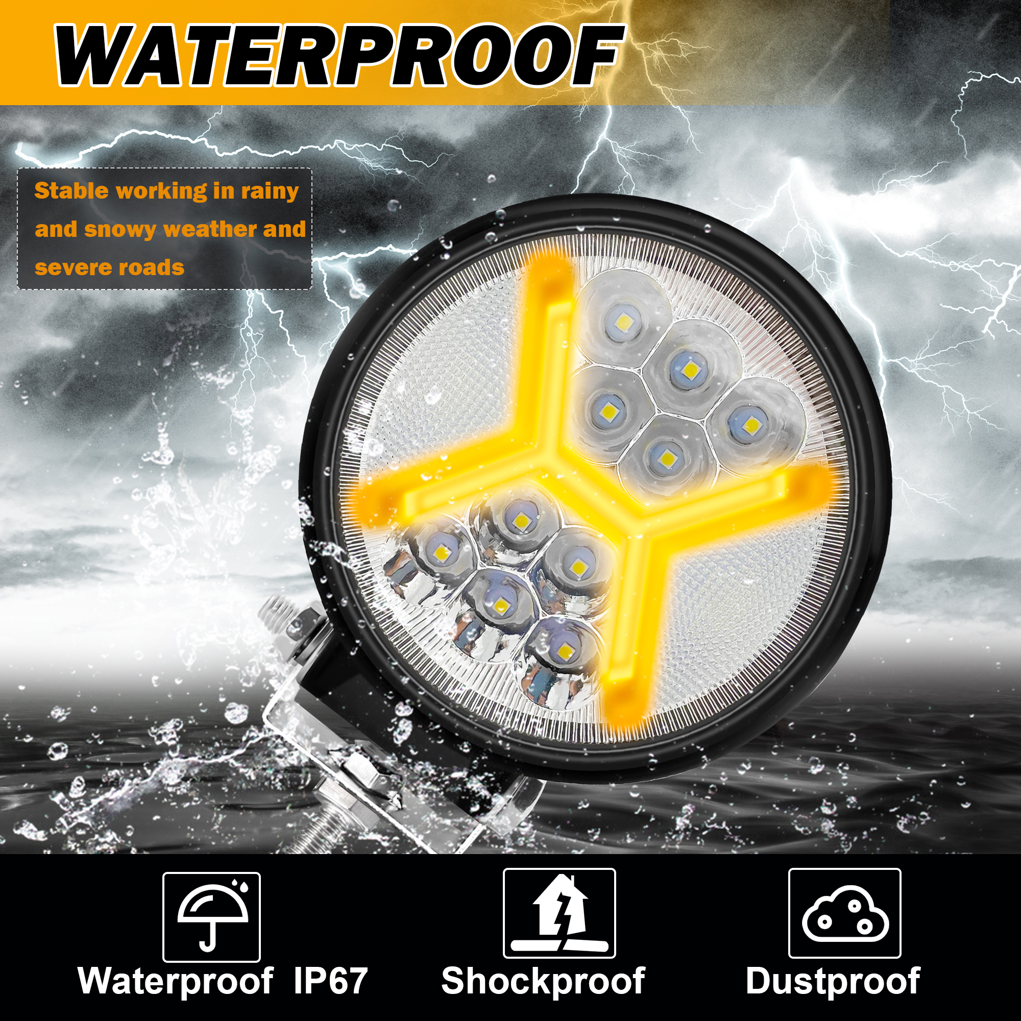 Luzes de trabalho LED redondas de 4,5 polegadas e 30 W (9)