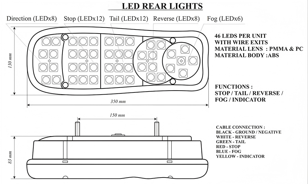 Luz traseira de caminhão 24V YN-VV-5
